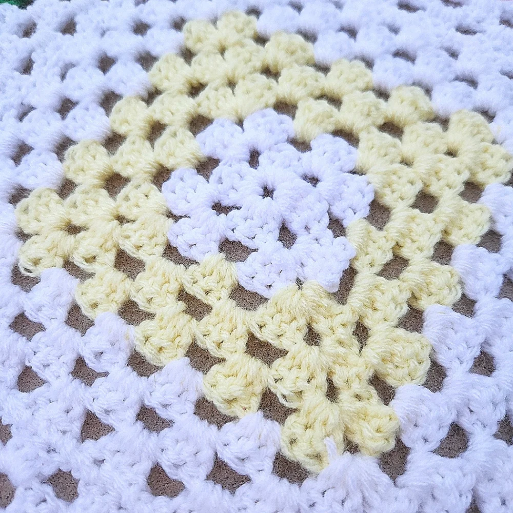 Vintage Homemade Crocheted Multicolor Square Design Afghan Throw Blanket